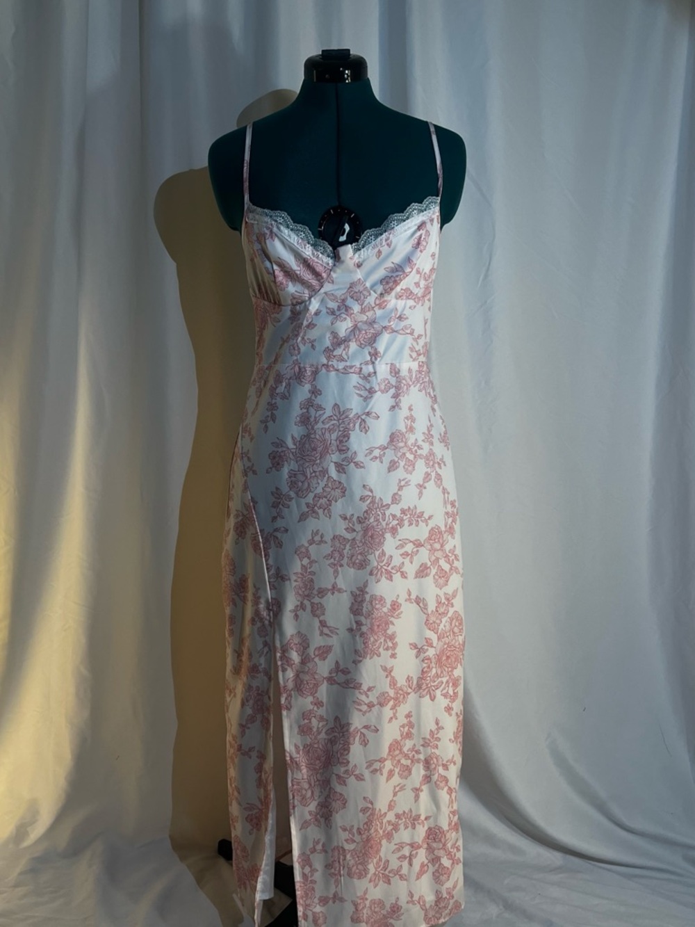 SHEIN White Slip Dress with Pink Floral Print